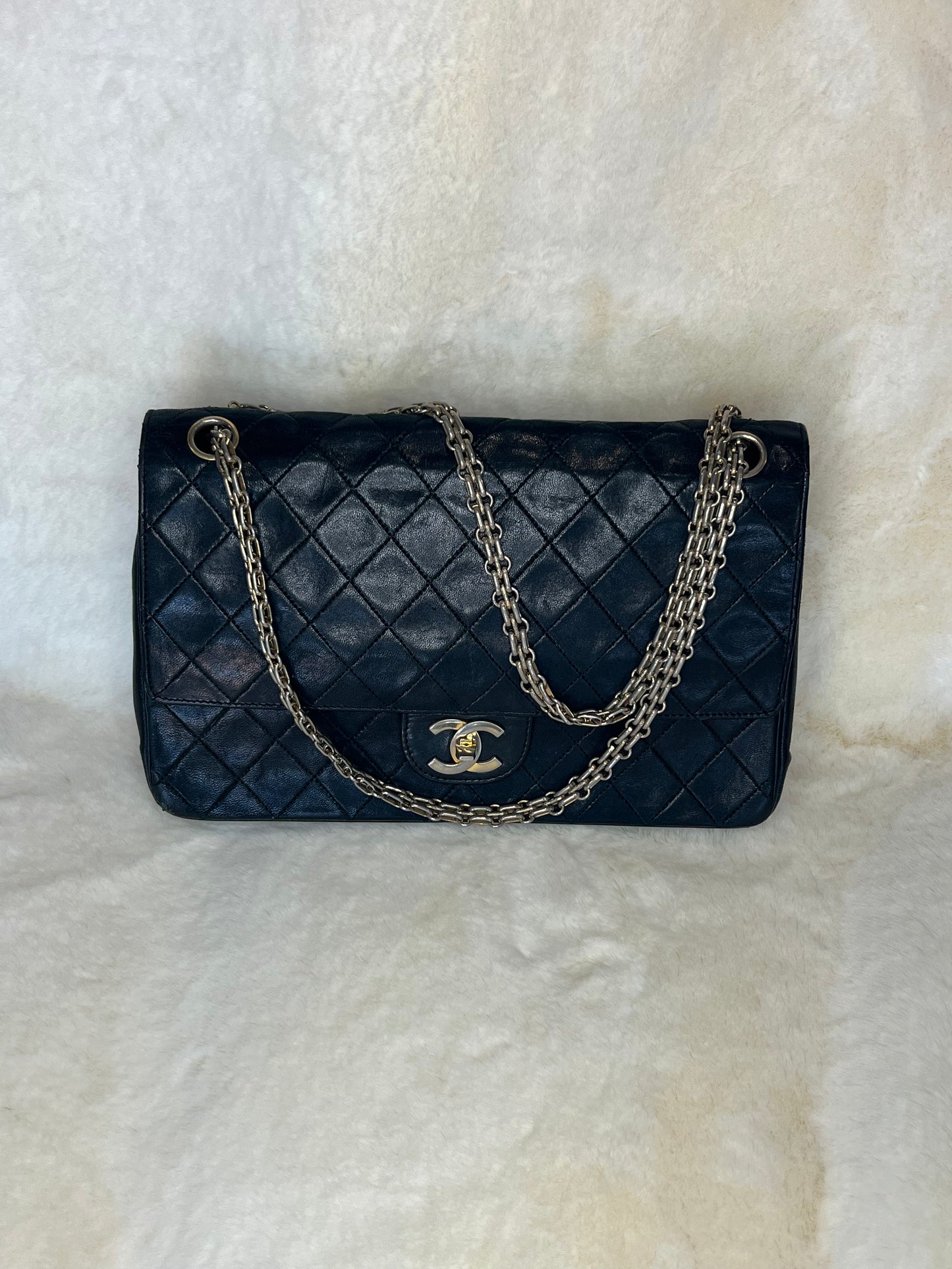 Vintage Chanel Matelassé Ram Leather Double Flap Shoulder Bag