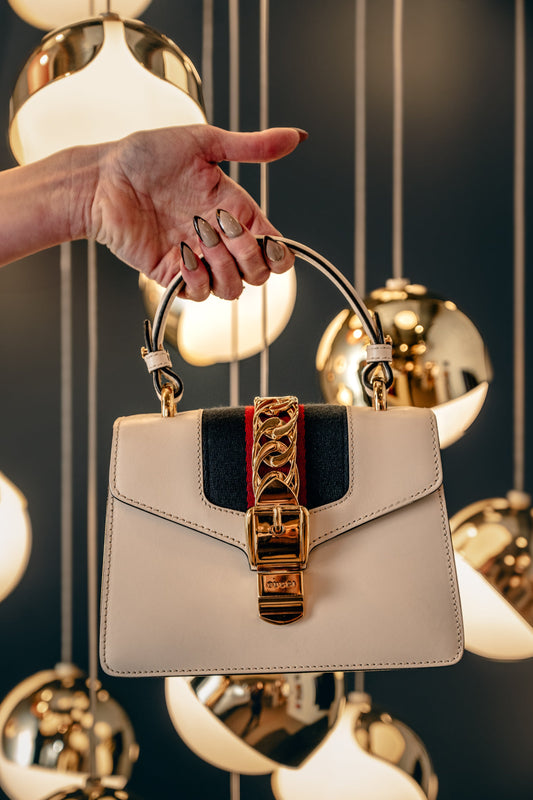 Gucci White Leather Mini Sylvie Top Handle Shoulder Bag