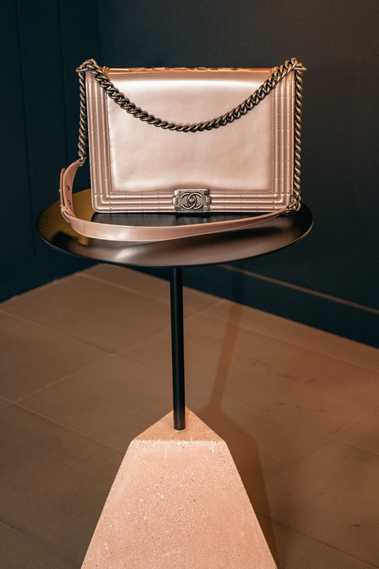 Chanel Iridescent Glazed Calfskin Large Boy Flap in Light Pink
