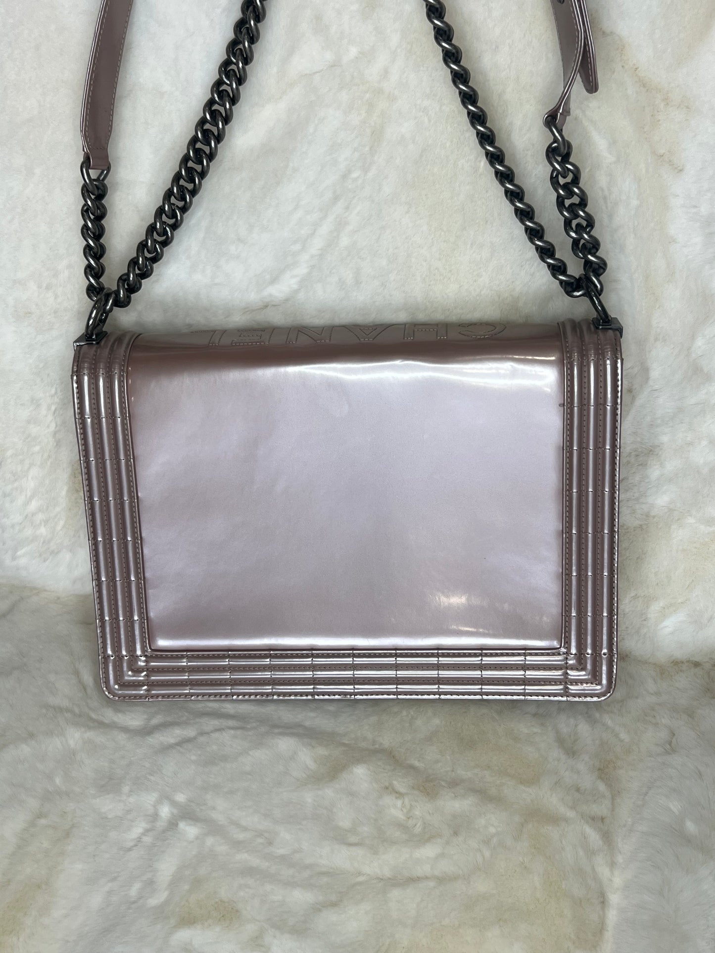 Chanel Iridescent Glazed Calfskin Large Boy Flap in Light Pink