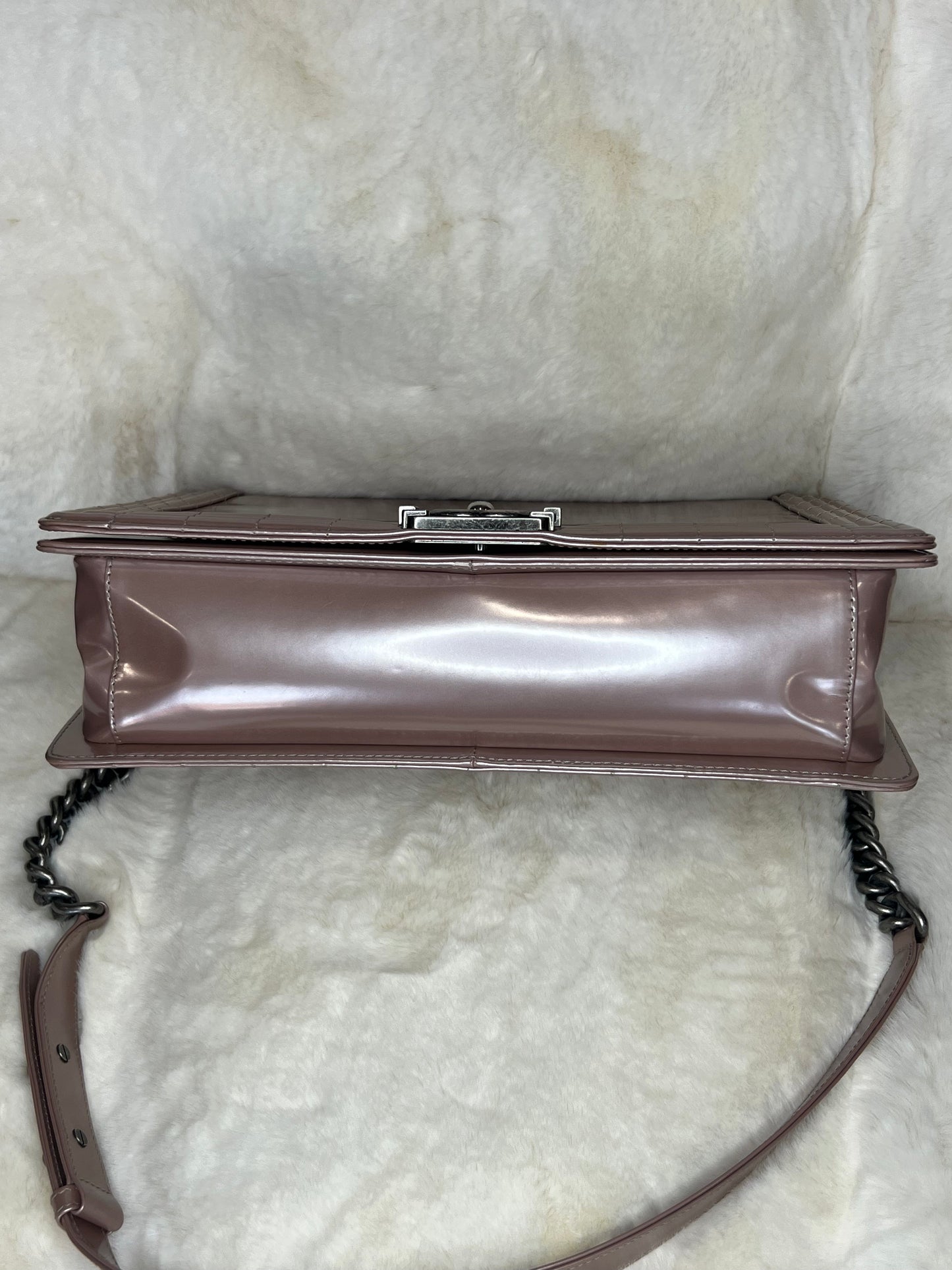 Chanel Iridescent Glazed Calfskin Large Boy Flap in Light Pink