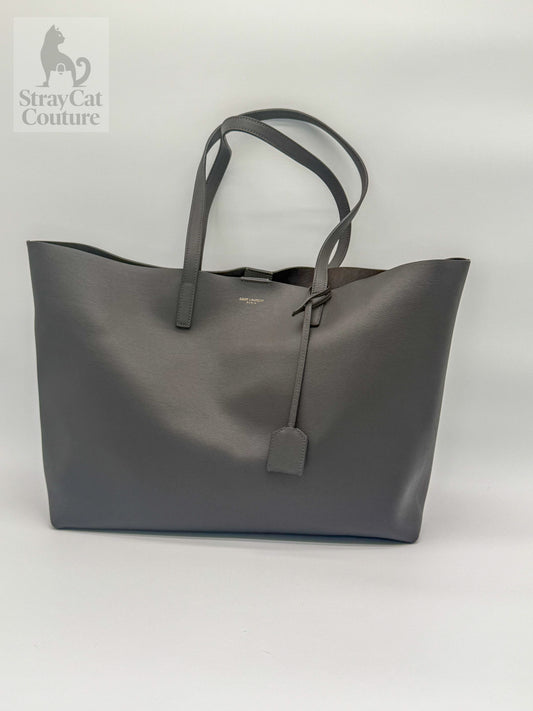 Saint Laurent Large Leather Tote in Grey