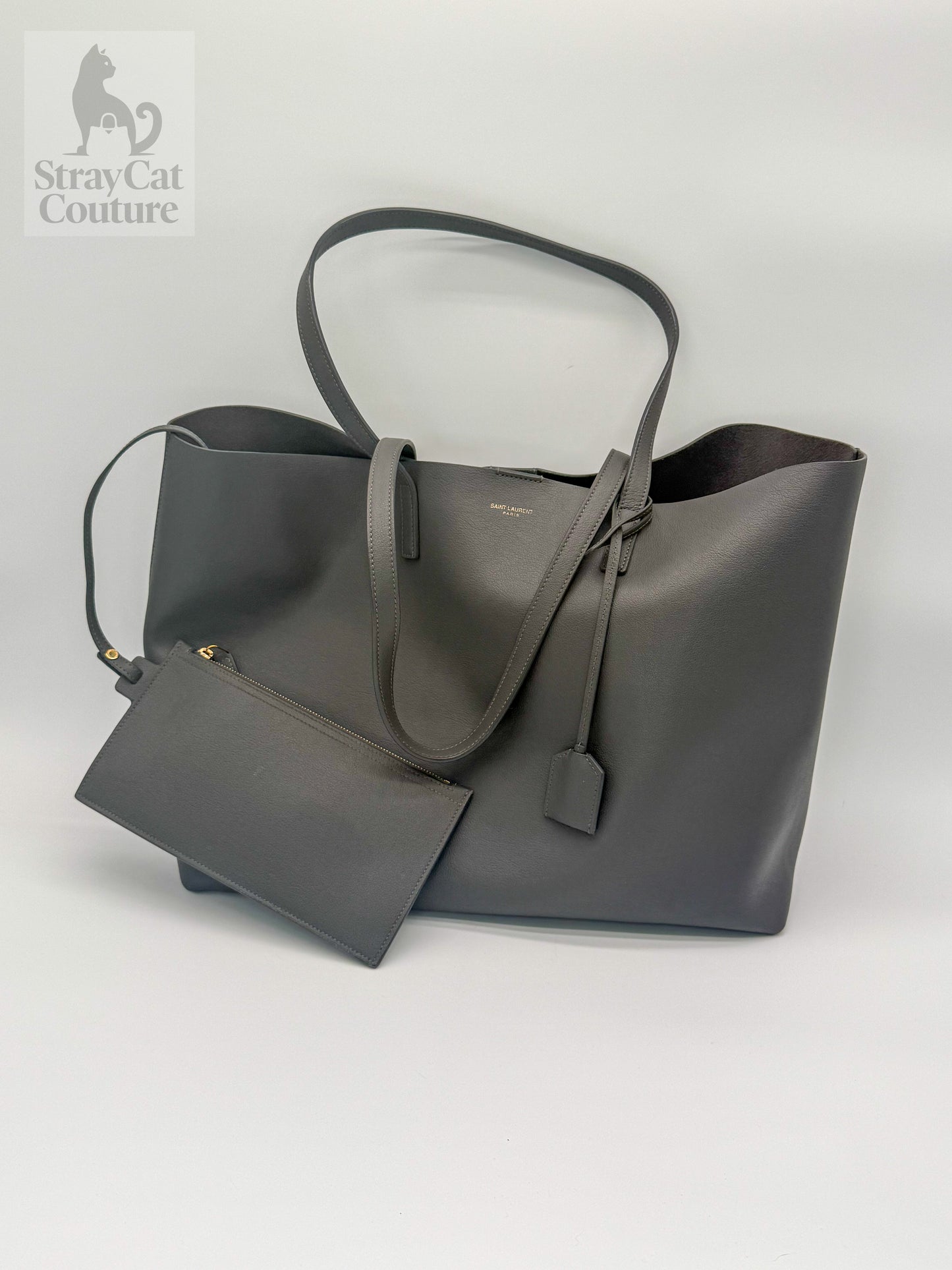Saint Laurent Large Leather Tote in Grey